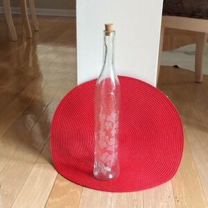 Vintage Etched Decorative Green Glass Bottles with Cork Stopper Round  Tall